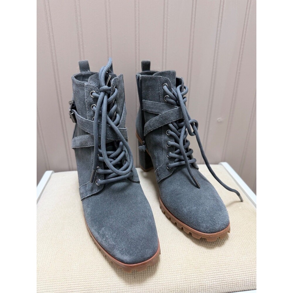White House Black Market Grey Suede Lace-up Ankle Boots Size 7.5